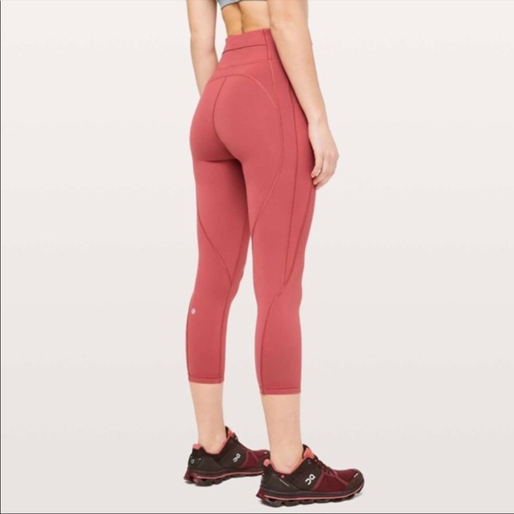 lululemon athletica Pants - Lululemon Time to Sweat Crop *23” Brick Rose Size 8 Leggings Pockets Red Orange